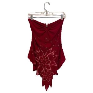Lovely tunic style tube top! Rich red colour with flowers + gem detailing.